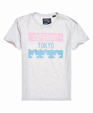 Superdry Tokyo Stars Oversized Portland Női Pólók Fehér/Kék/Rózsaszín | SCOAX4715